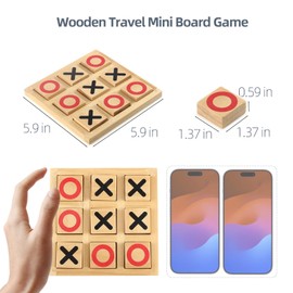 Pedolini Wooden Tic Tac Toe Game - 5.9 Inch Small Travel Board Games - Tic Tac Toe Coffee Table Decor