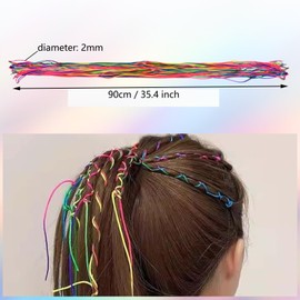 vesaneae 60 Pcs Rainbow Hair Strings for Braids, 90cm x 2mm Braided Hair Rope Bands, Gradient Color Hair Wrap String Rope Strands for Women Girls Travel Festival Hip-Hop Party DIY Ponytail Braids