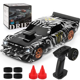 VoleRusher RC 1/43 Scale Mini RC Drift Car - Micro Small with Full Proportional RTR 2.4GHz Remote, 2 Tire Sets, 8 Cones, High Speed Desk Rc Drift Car with LED Lights - Camouflage