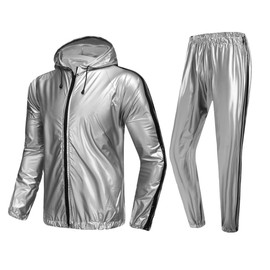 MulYeeh Anti-Rip Sweat Suit Heavy Duty Full-zip with Cap Sauna Suit Fitness Exercise Gym Suit for Men and Women