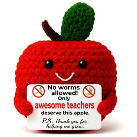 MAMAGIFTREE Teacher Appreciation Gifts Cute Crochet Apple No Worms Card - Teacher Gifts for Women, End of Year, Kindergarten, Preschool, Thank You
