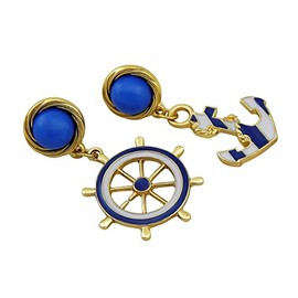 Hanessa Anchor & Rudder Earrings in Blue / White / Gold Sea Drivers Maritime Water Women's Jewellery, Alloy Steel, Crystal