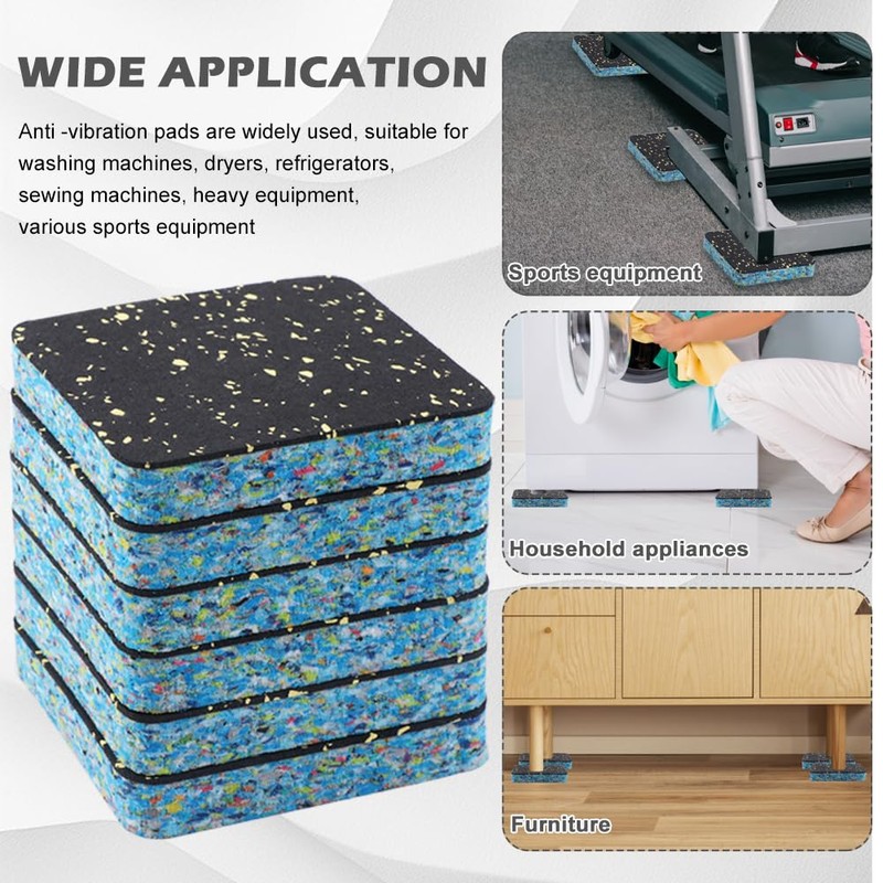 6Pcs Anti-Vibration Pads,4"x4" High Density Rubber Shock Absorbing Washer Pads,Non-Skid