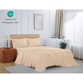 Shunjie.Home Queen Bed Sheets Set 4 Pieces, 600 Thread Count 100% Egyptian Cotton Bed Sheets, Breathable, Soft & Silky Sateen Weave Fits Mattress from 8" Up to 16" Deep Pocket(Beige, Queen)