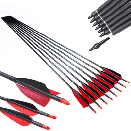 Pinals Archery 300 340 400 500 600 700 800 Spine Carbon Arrows for Compound Recurve Bow Traditional Longbow 30 32 Inch Shafts Hunting Target Feather Arrow 12PCS 340