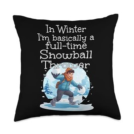 Funny full time Snowball Thrower Boys and Girls Throw Pillow, 18x18, Multicolor