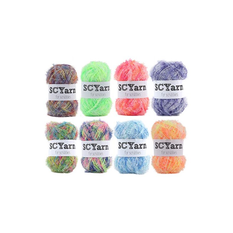 SCYarn 8 Skeins Scrubbing Yarn for Scrubby Multicolor 100% Polyester