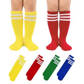 Kids Toddler Soccer Socks Knee High Baseball Softball Socks Stripes Youth Uniform Soccer Socks for Boys Girls 4 Mix-Pack J 3-6 Years