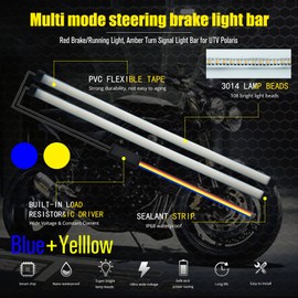 YEORO 11.8'' Universal Motorcycle LED Tail Light Strip, 3 in 1 Fuctions DRLs Brake Light Blue & Turn Signal Light Amber 108 LEDs Flexible Strip for Motorcycle,Car,ATV.