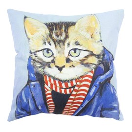 European Style 18 X 18 Inch Cotton Blend Linen Cute Cats Dogs Throw Pillow Cover Cushion Case for Home Bedding Car Sofa Decoration (Dark Blue)