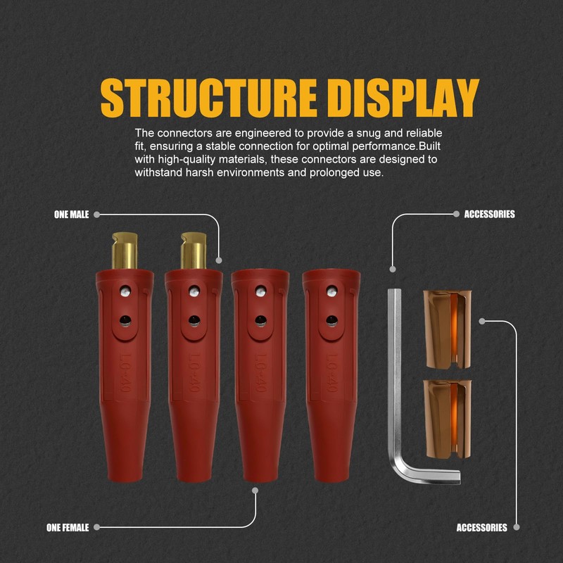 AWLOLWA LC-40 PRO Series Welding Cable Connectors Set (4-Pack) (Red)