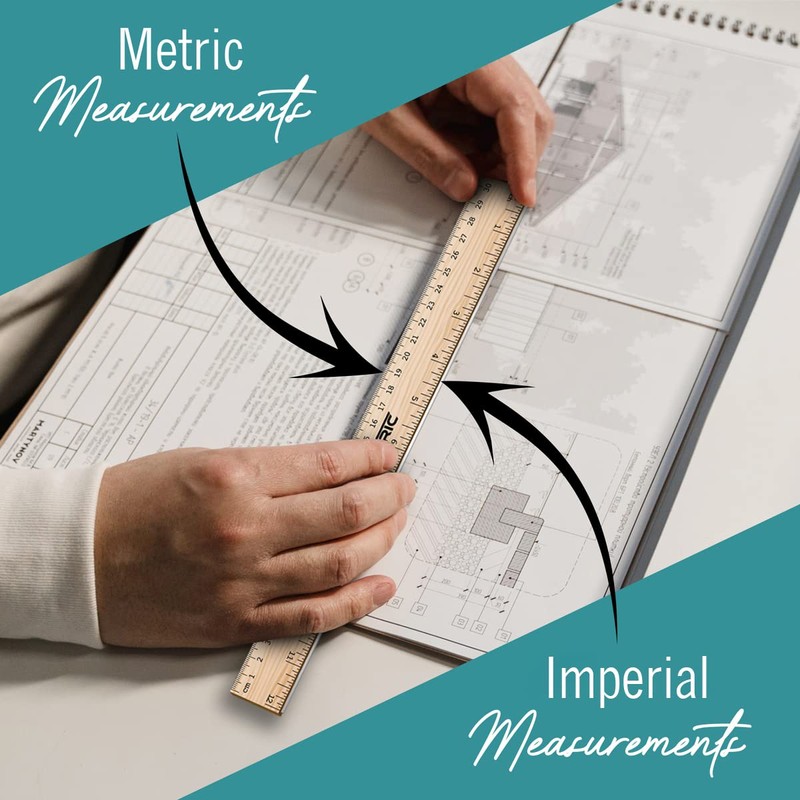 Rulers 4 Pack - Rulers 12 Inch, Wood Ruler with