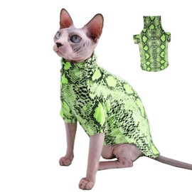 Turtleneck Sphynx Hairless Cat Summer Snake Skin Pattern T-Shirts Pet Clothes, Round Collar Vest Kitten Shirts Sleeveless, Cats & Small Dogs Apparel (Green, Small (Pack of 1))