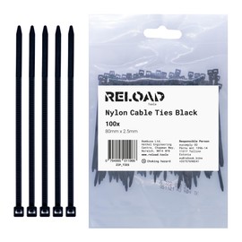 Reload Cable Ties 80mm x 2.5mm Black Nylon Plastic Zip Tie Wraps Small Size Ties - Pack of 100