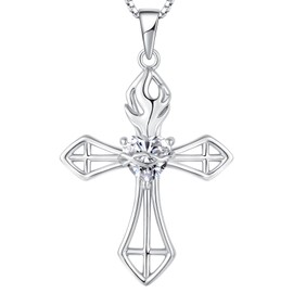 YL Cross Necklace Sacred Heart 925 Silver Crucifix Necklace of the Sacred Heart Religious Pendant for Women Doctor Nurse, Silver, Cubic Zirconia