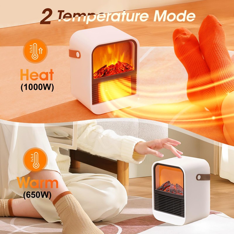 ZJFLNZYC Portable Mini Electric Fireplace Heater,Small Room Space Heaters for