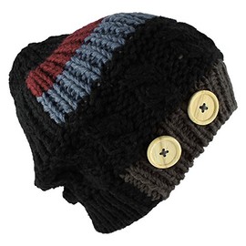 Morehats Multi Color Stripe Corduroy Knit Slouchy Handmade Beanie Winter Ski Warm Hat - Black
