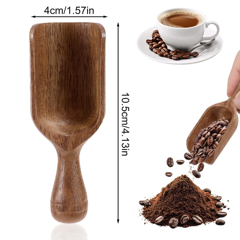 BOXOB 2pcs Mini Acacia Wood Coffee Spoons, Multipurpose Tablespoon Scoops