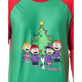 INTIMO Peanuts Mens' Christmas Holiday Season Sing Along Sleep Pajama Set (X-Small) Green