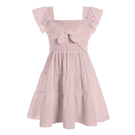 Girls Dresses 8t Pink Square Neck Floral Flower Girl's Dress Summer Beach Back to School Clothes for Girls 7-8 Birthday Party Dressing