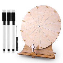 11.4in Game Spinning Wheel, Wooden Raffle Spin Wheel Game with Stand Roulette Fortune Wheel Erasable Prize Tabletop Spinner for Wedding Engagement Party School Family Games Baby Shower(Style 1)