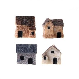 4Pcs Resin Miniature Thumbnail House Village Stone Houses,DIY Micro Landscape Decor Ornaments, Fairy Garden Decoration Desk Ornaments