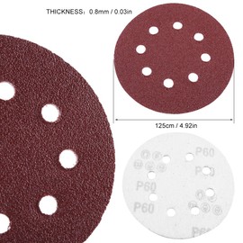 Sandpaper Discs 100Pcs 8 Holes 125mm / 5 Inch Round Polishing Random Orbit Sander Hook Set 20 x 60/80/100/120/240 Grit