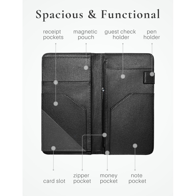 Mymazn Server Book with Zipper and Magnetic Pocket, Cute Waitress