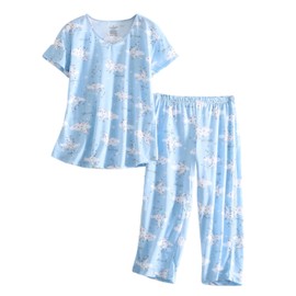 PNAEONG - Conjunto de pijama para mujer con pantalones capri y estampados casuales y divertidos, Luna de la nube, M