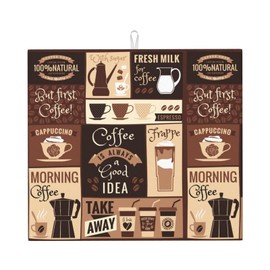 Dish Drying Mat Retro Coffee Pattern for Kitchen Counter Absorbent Dishes Drainer Microfiber Small 16x18 Inch