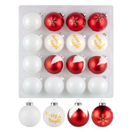 Sweelov Pack of 16 Christmas Baubles, Shatterproof Christmas Tree Baubles for Christmas, Christmas Tree Decorations Christmas Decoration Tree Decoration, Diameter 6 cm (White/Red)