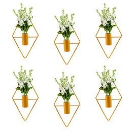6 Pcs Plant Wall Decor Wall Hangings, Diamond Shape Hanging Wall Planters, Plant Hanging Wall for Bedroom Bathroom Living Room（Not Included Plants） (Gold)