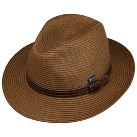 Lipodo Mondavio Bogart Straw Hat - Plain Hat with Contrast Trim - Classic Look - Made in Italy - Summer Hat with Leather Strap - for Men - Spring/Summer, brown, L