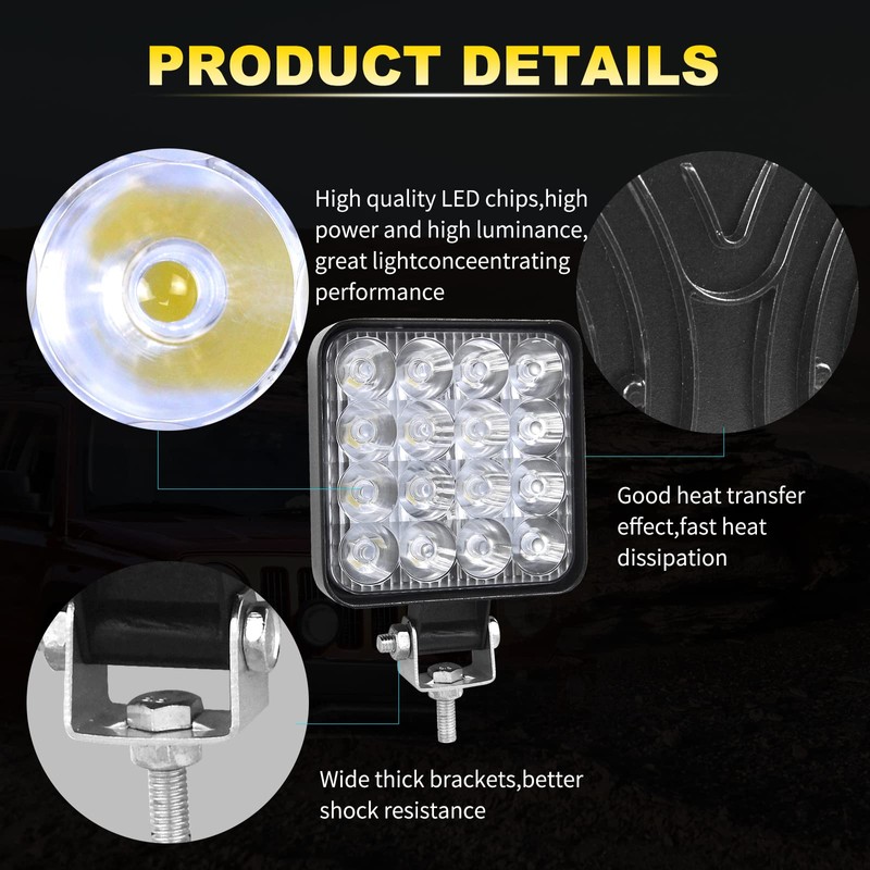 PICAA LED Work Light 4 x 3.3 Inch 48 W