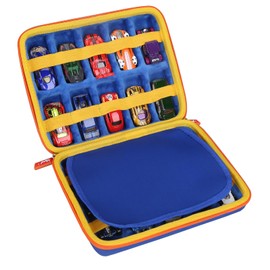 Mchoi Shockproof Carrying Case for Hot Wheels 20 Cars, Case Only (Blue, Yellow, Orange Zipper)