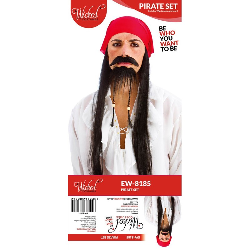 Wicked Costumes Mens Pirate Set, Bandana with attached hair, Beard