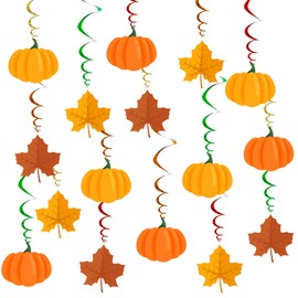 FAKTEEN Happy Fall Thanksgiving Decorations Pumpkin and Maple Leaf Hanging Swirls, Fall Themed Birthday Party Decorations Pumpkin Baby Shower Photo Props Autumn Home Classroom Decor