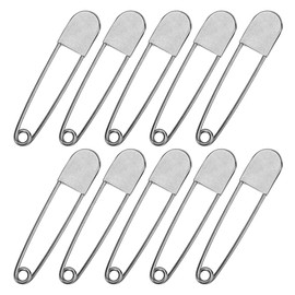 Hymyily Stainless Steel Jumbo Safety Pins, 10 Pack, Extra Large, Jumbo Large Pins for Laundry and Dry Cleaning (Nickel White)