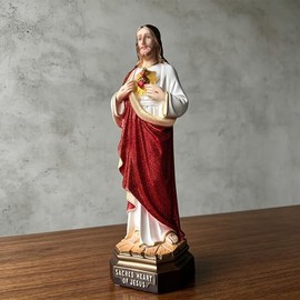 HOLLOII Catholic Sacred Heart of Jesus Statue, Hand-Painted 14" H Jesus Christ Catholic Figurine, Religious Indoor Home Decor