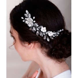 Chargances Bridal Wedding Hair Comb Silver Flower Crystal Hair Side Comb Bride Rhinestone Hair Vine Comb Accessories for Bridal Bridesmaid Women (Silver)