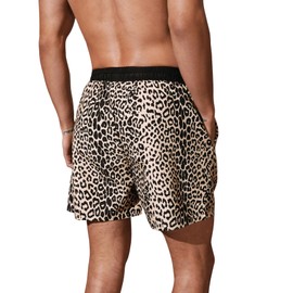 Verdusa Men's Leopard Print Drawstring Waist Swim Trunks Beach Shorts, Multicolor, X-Large