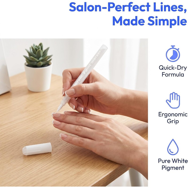 ibasenice Rotulador de esmalte de uñas blanco de secado rápido,