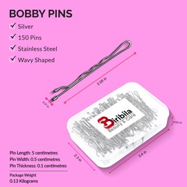 Biribila Bobby Pins 5 cm - Pack of 150 Small Hair Pins - Women's Hair Clips with Rounded Edges in a Storage Box - Updo Accessories Hairpin Perfect for Styling - Silver