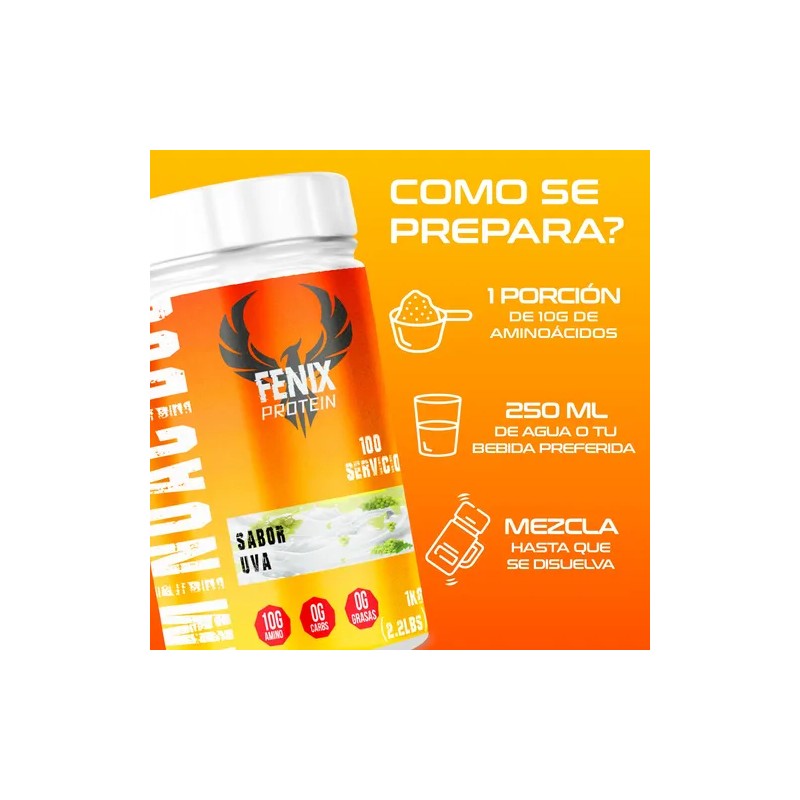 Aminoácidos Fenix Protein 1 Kg Varios Sabores 100 Servicios