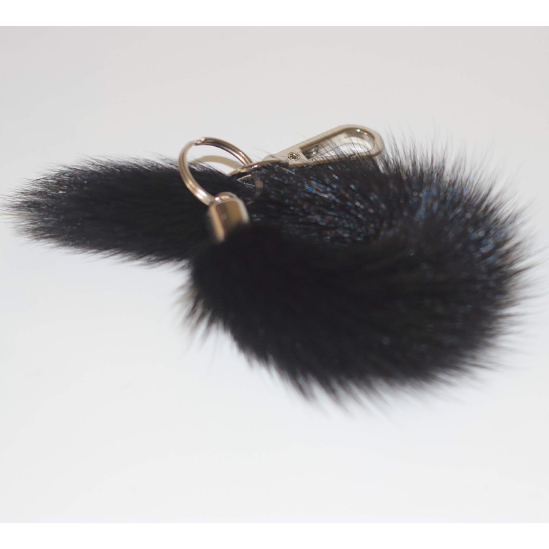 Fosrion Real Mink Marten Tail Fur Keychain (Black, 15cm, 1