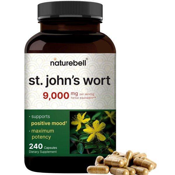 NatureBell St Johns Wort 9,000mg Per Serving, 240 Capsules | 15:1 Herbal Extract, North American Harvest, Rich in Hypericin – Positive Mood Support Supplement – St. John’s Wort – Non-GMO