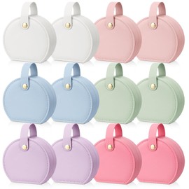 Weysat 12 Pack Travel Jewelry Case Bridesmaid Gifts Box Bulk Small Leather Earring Organizer for Women Teacher Proposal Return Gift (White,Pink,Green,Blue,Purple,Dark Pink)