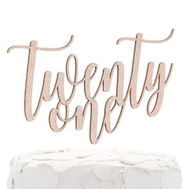 NANASUKO 21st Birthday Cake Topper - twenty one - Double Sided Rose Gold glitter - Premium quality Made in USA