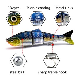 HADORAM Lure 4 Sections Multi Jointed Swimbait Lifelike Sinking Fishing Lure for Bass Trout Perch (Color 2#)