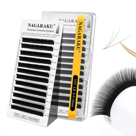 Nagaraku Eyelash Extensions, Matsueku LB Curl That Can Be Over 3D Per Row 0.3 - 0.4 inch (8 - 9 - 10 mm) Mix, 12 Rows, Seconds Fan, 0.07 mm Thick, Lightweight, Ultra Fine, High Lasting Volume Rush